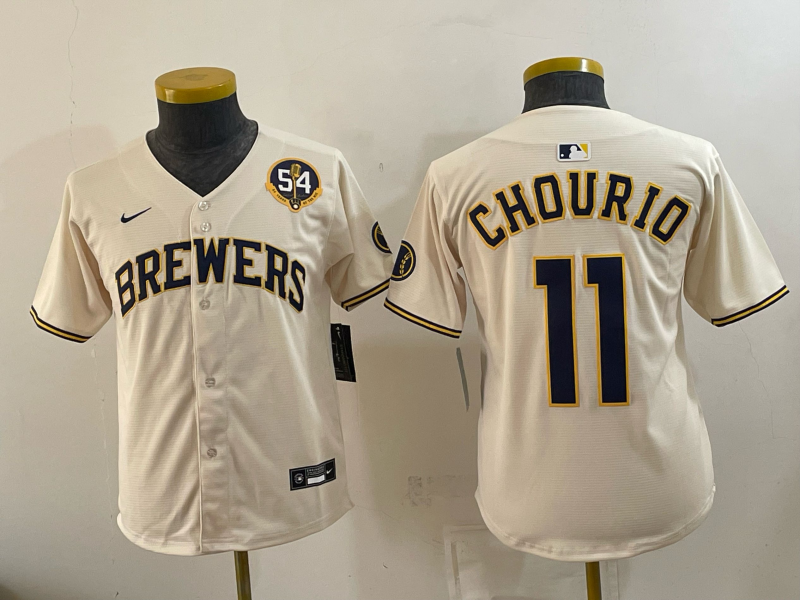 Youth 2026 Milwaukee Brewers #11 Chourio cream Game Nike MLB Jersey 0918003